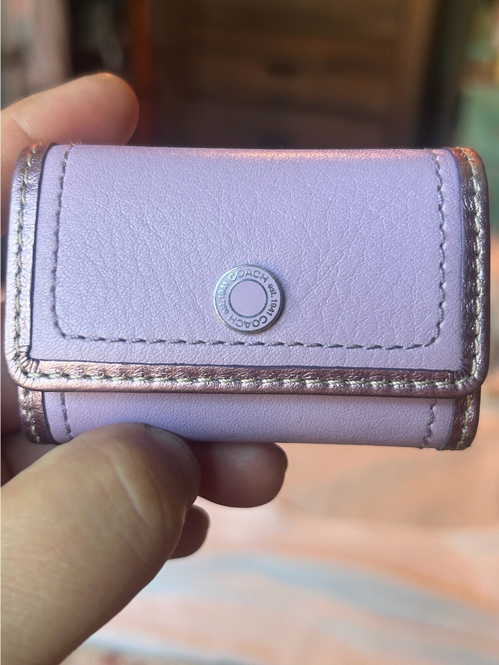 Vintage Coach Lavender Contact Lens Holder with Purple Metallic Trim